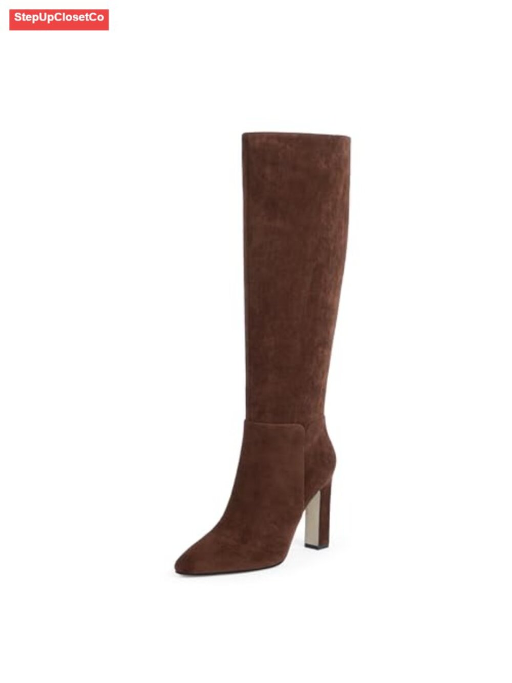 Women Knee High Boots Almond Toe Chunky Block High Heel Faux Suede